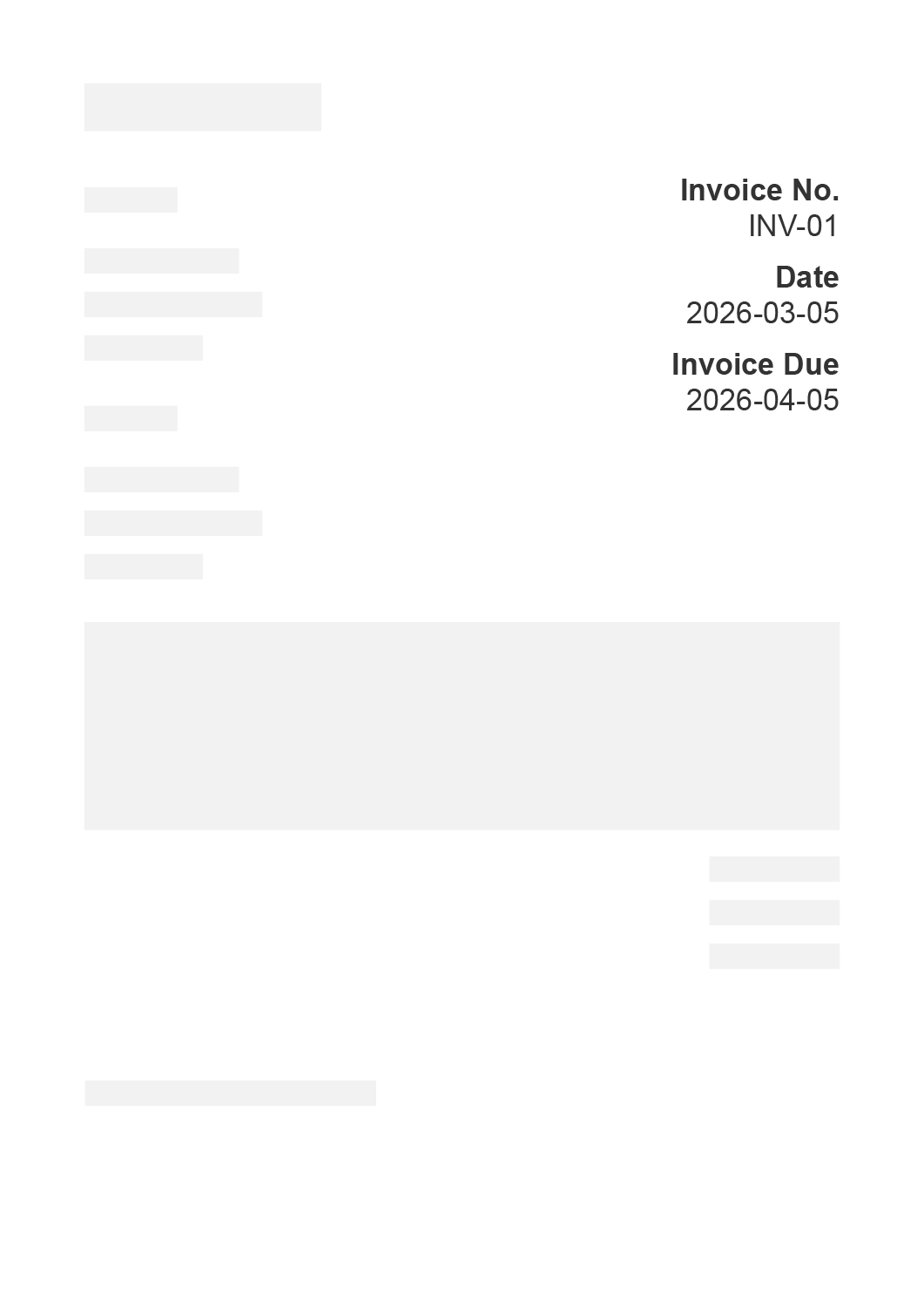 Invoice number and dates section
