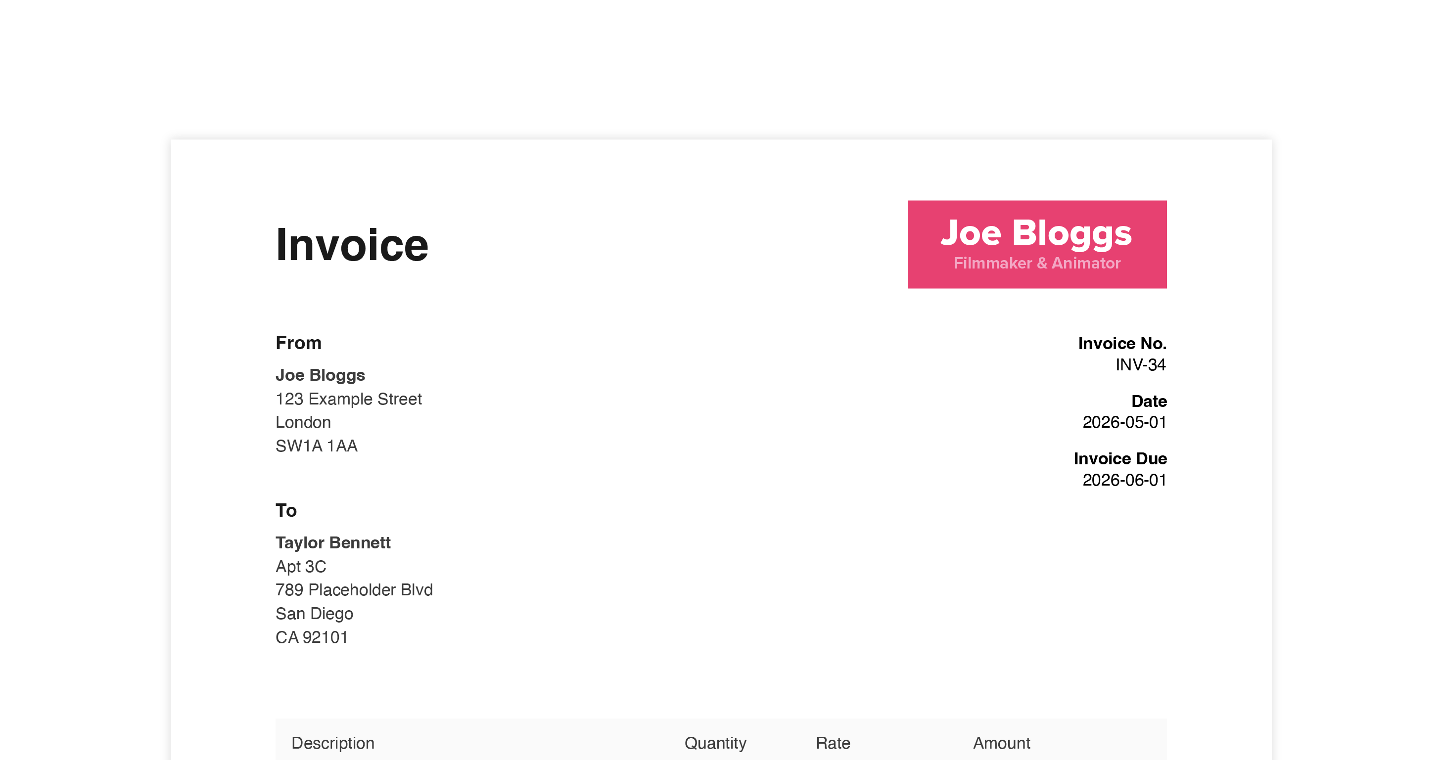 Professional invoice with your own logo